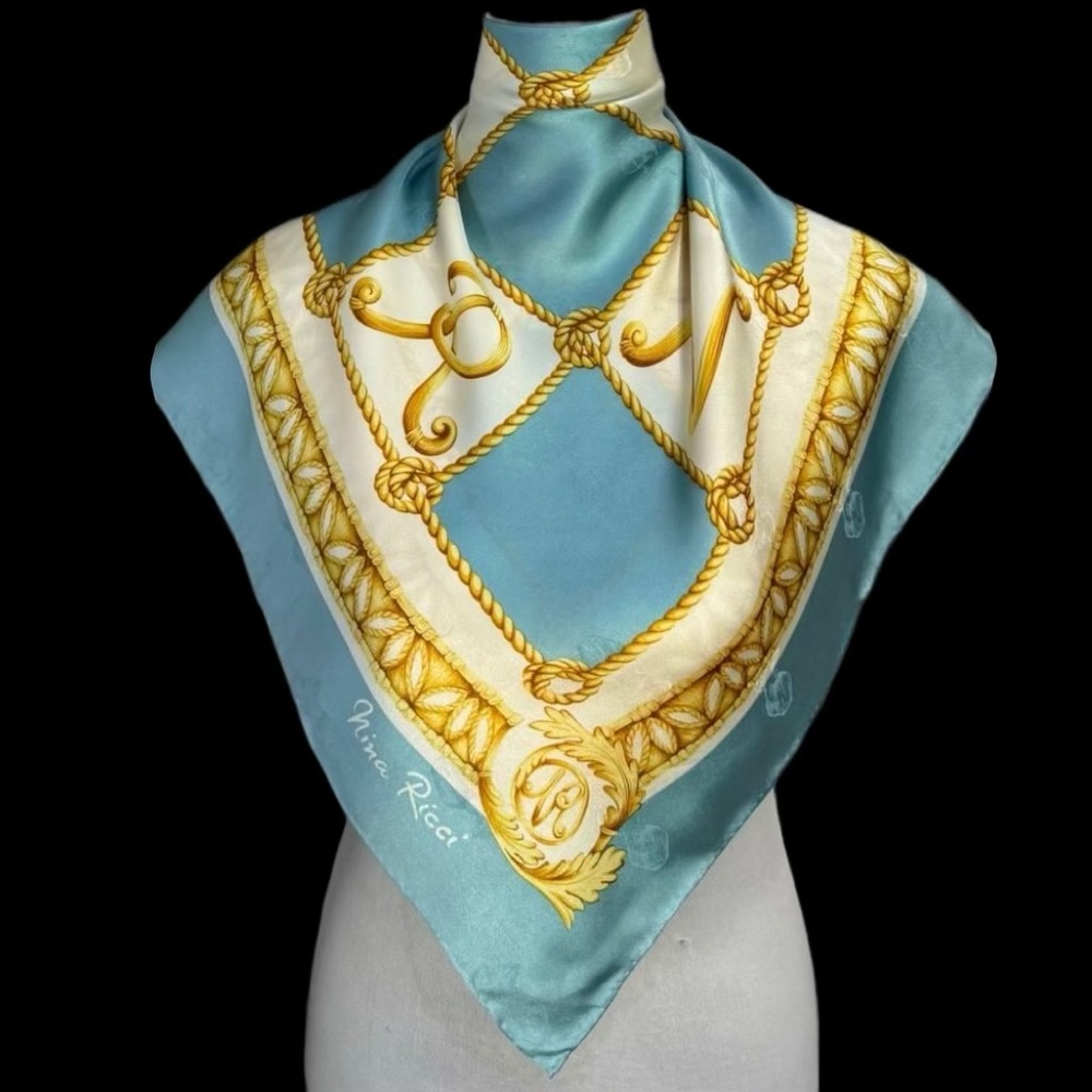 ✨Nina Ricci Blue and Gold Silk Scarf